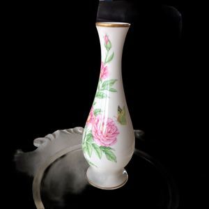 Vintage Lenox Vase Pink Roses Butterfly Gold Trim